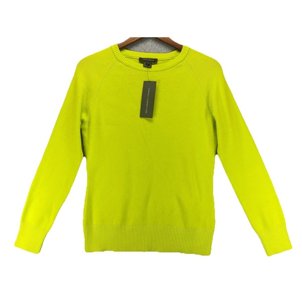 NWT French Connection Lime Punch Raglan Crew Neck Sweater L Soft Knit Neon Bold - Picture 5 of 12